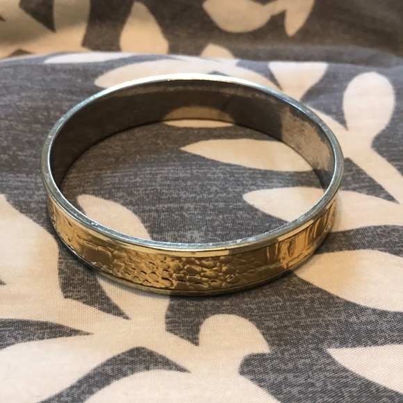 Gold snakeskin python metallic crinkle bangle - Picture 1 of 2